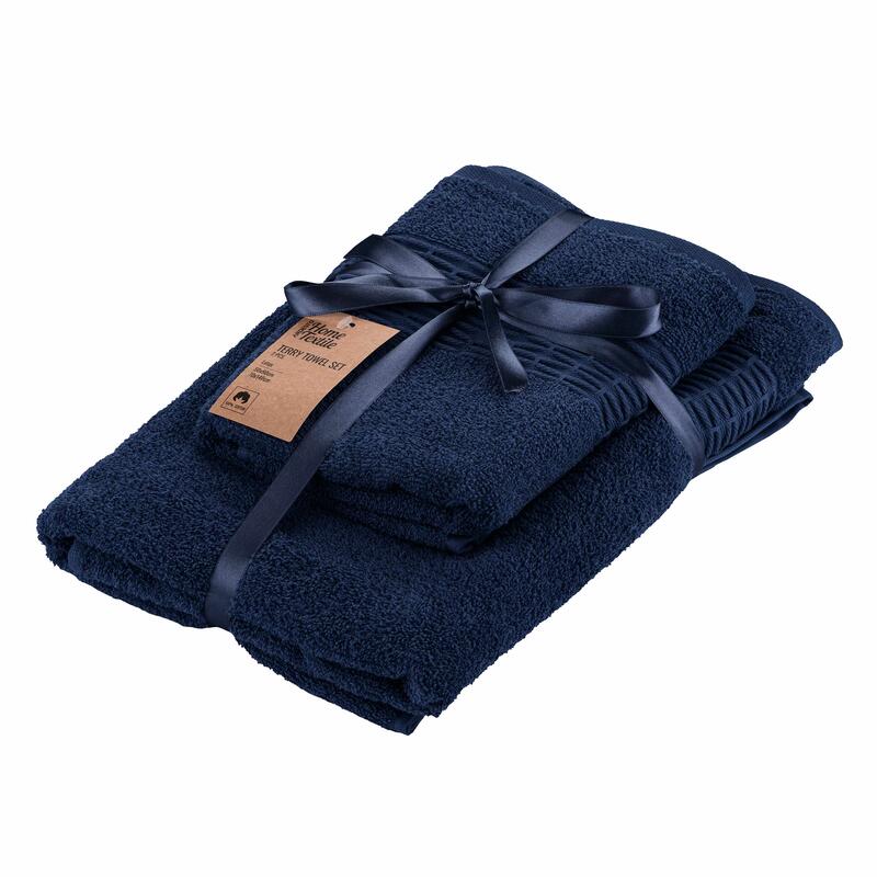 ARDESTO Terry towel Set Lotus, 2 pcs, Dark Blue ART2357DB