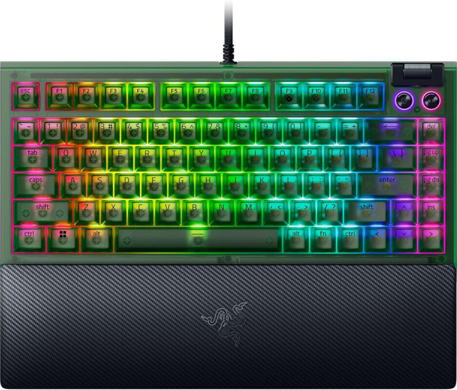 Razer Keyboard BlackWidow V4 75%, 83key, Mechanical Tactile Switch GEN-3, USB-A, EN, RGB, Phantom Green Ed. / RZ03-05003300-R3M1
